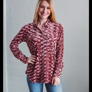 Mystree dark pink Velvet Patterned Button Down Shirt